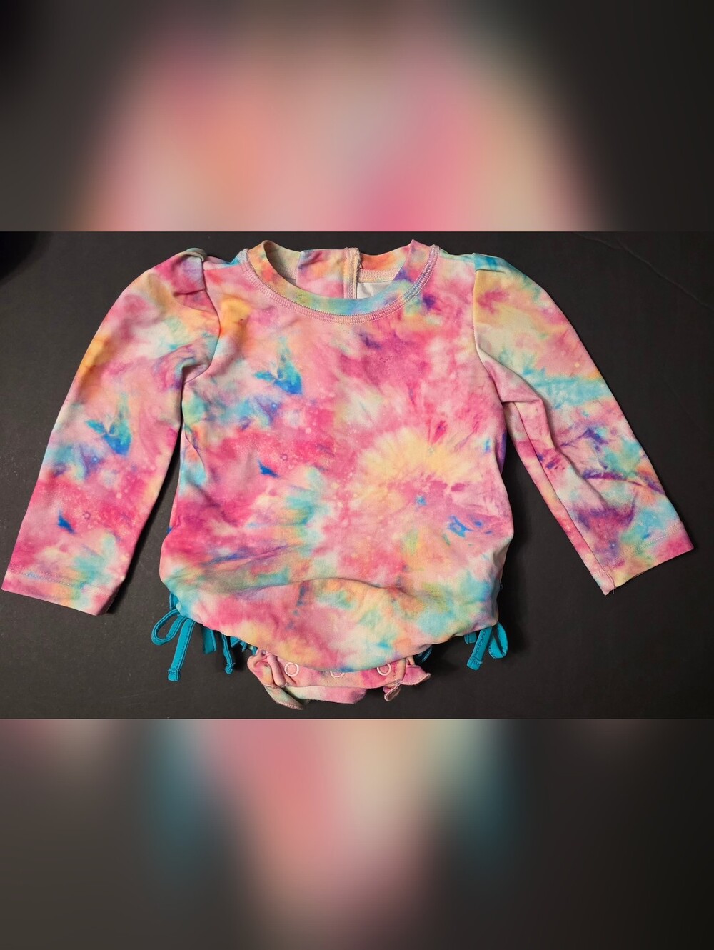 Posh Peanut Tie-Dye Long Sleeve One-Piece Swimsuit in Pink Blue Yellow